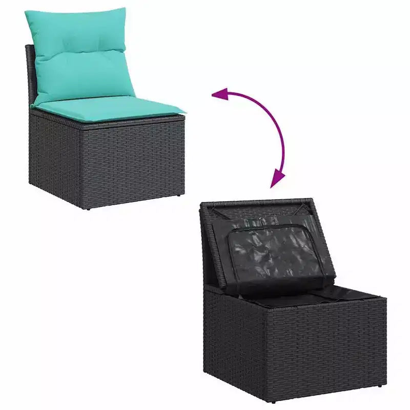 vidaXL Salon de jardin 15 pièces avec coussins résine tressée noire et acacia