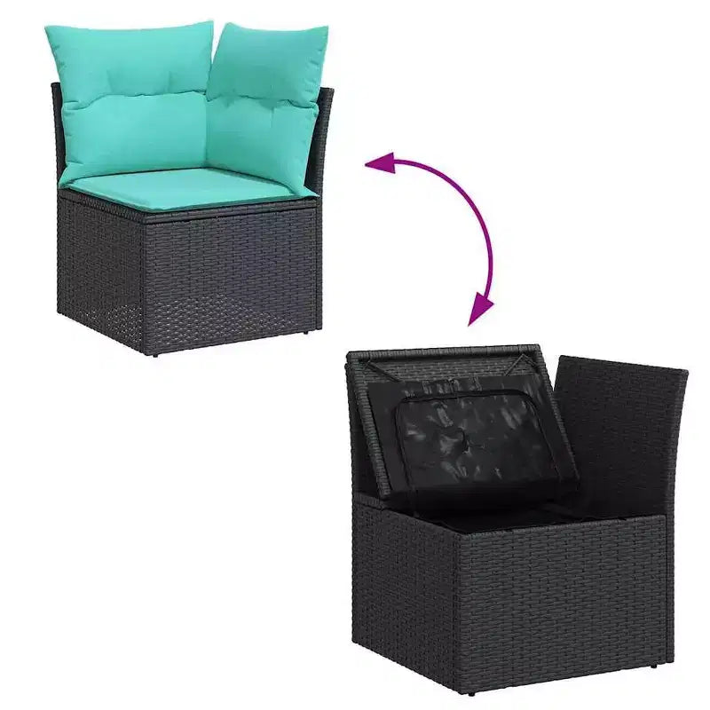 vidaXL Salon de jardin 15 pièces avec coussins résine tressée noire et acacia