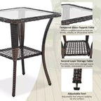 Ensemble de table et de chaises de jardin trois pièces, comprenant une banquette en rotin pour deux personnes, un fauteuil à bascule et une table carrée. Convient pour le marron