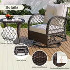 Ensemble de table et de chaises de jardin trois pièces, comprenant une banquette en rotin pour deux personnes, un fauteuil à bascule et une table carrée. Convient pour le marron