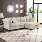 Chesterfield L Shaped Sectional Sofa Couch 3 Seater for Living Room Reversible Chaise 4 Pillows Beige-Morden Fort