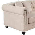 Canapé d'angle Chesterfield en forme de L, 3 places, pour salon, méridienne réversible, 4 oreillers, beige