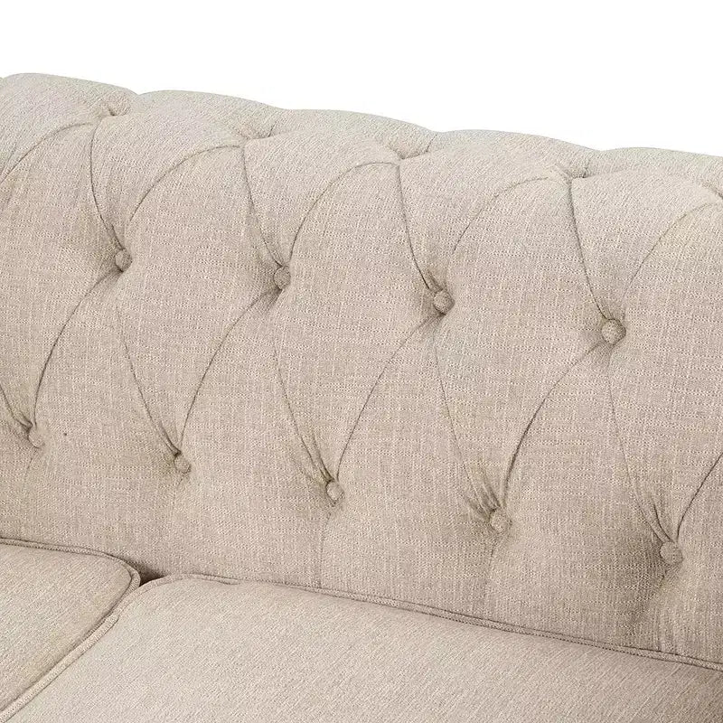 Canapé d'angle Chesterfield en forme de L, 3 places, pour salon, méridienne réversible, 4 oreillers, beige