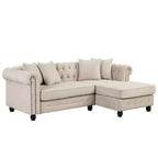Canapé d'angle Chesterfield en forme de L, 3 places, pour salon, méridienne réversible, 4 oreillers, beige