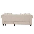 Canapé d'angle Chesterfield en forme de L, 3 places, pour salon, méridienne réversible, 4 oreillers, beige