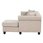 Canapé d'angle Chesterfield en forme de L, 3 places, pour salon, méridienne réversible, 4 oreillers, beige