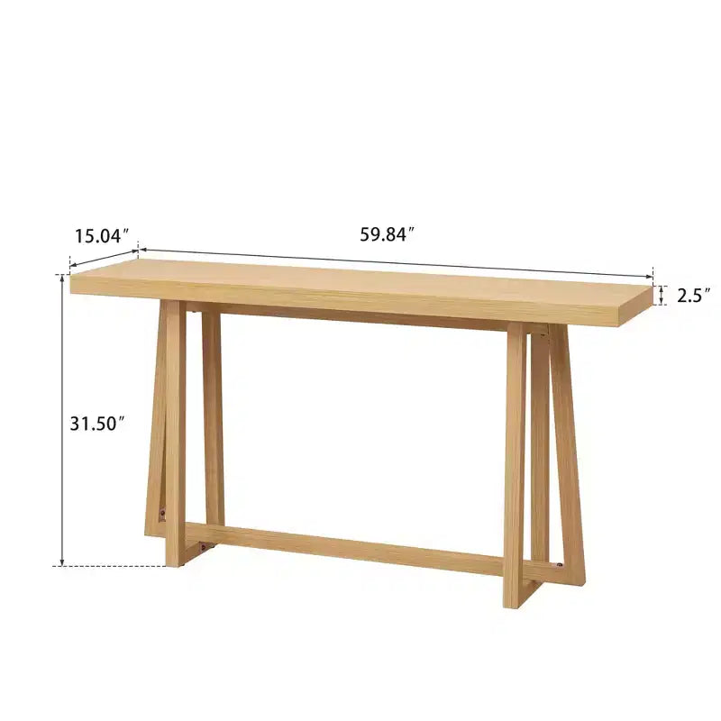 Console moderne en bois avec piètement trapèze, table d'entrée minimaliste pour bureau, couloir, salon