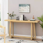 Console moderne en bois avec pieds en croix trapézoïdaux, table d'entrée minimaliste pour bureau, couloir, salon