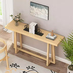 Console moderne en bois avec pieds en croix trapézoïdaux, table d'entrée minimaliste pour bureau, couloir, salon