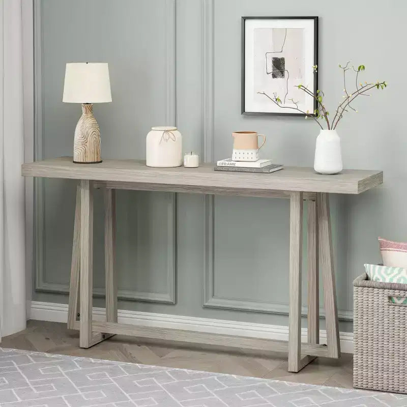 Okak Modern Woood Console Table with Trapezoid Cross-Leg Design,Minimalist Entryway Table for Study,Hallway,Living Room