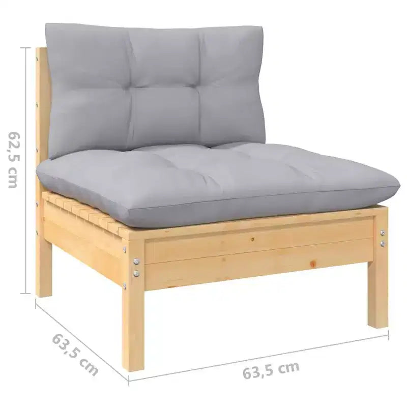 vidaXL Salon de jardin 12 pièces en pin massif avec coussins multicolores - Marron et gris