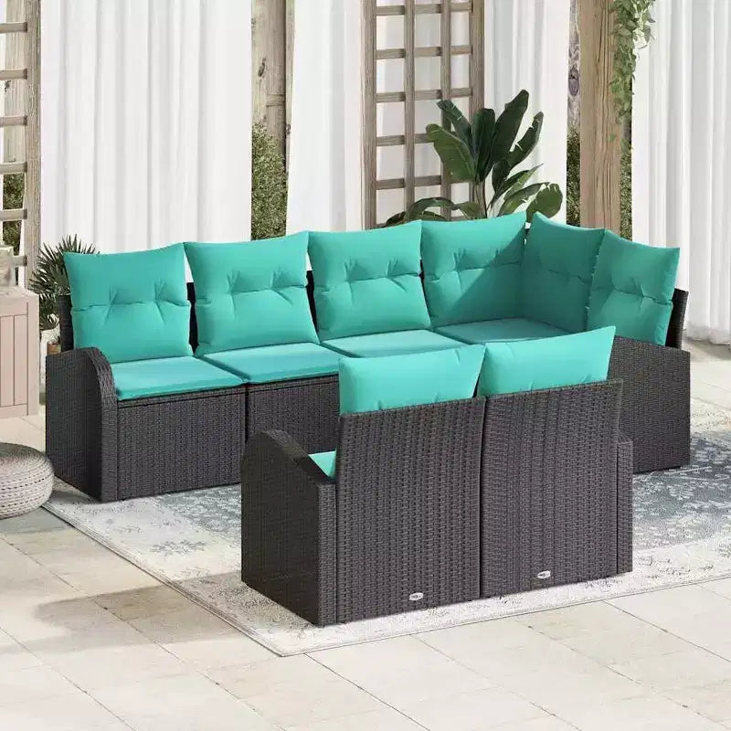 vidaXL Salon de jardin 7 pcs – Noir et turquoise