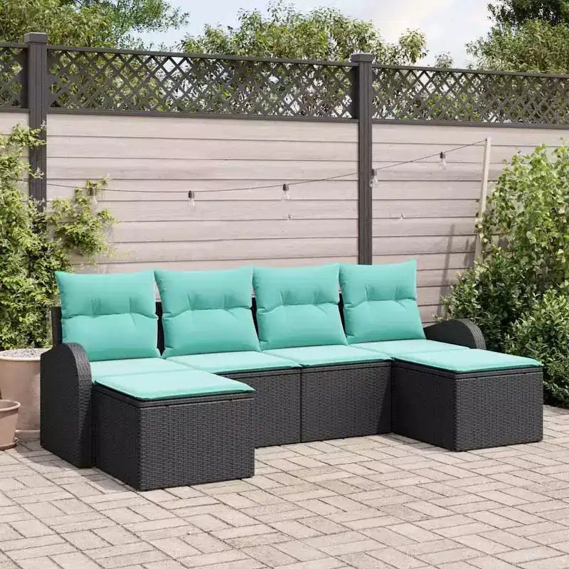 vidaXL Salon de jardin 6 pcs en résine tressée noir et turquoise - Noir et turquoise