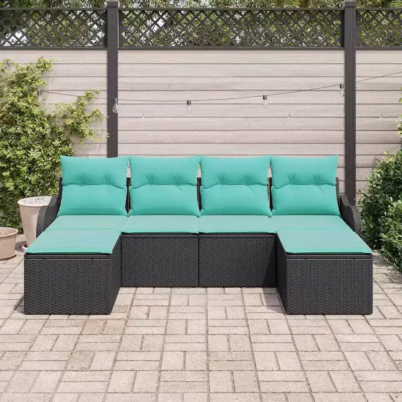vidaXL Salon de jardin 6 pcs en résine tressée noir et turquoise - Noir et turquoise