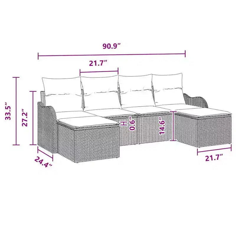 vidaXL Salon de jardin 6 pcs en résine tressée noir et turquoise - Noir et turquoise