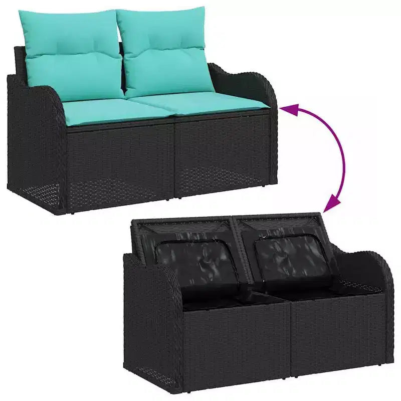 vidaXL Salon de jardin 6 pcs en résine tressée noir et turquoise - Noir et turquoise