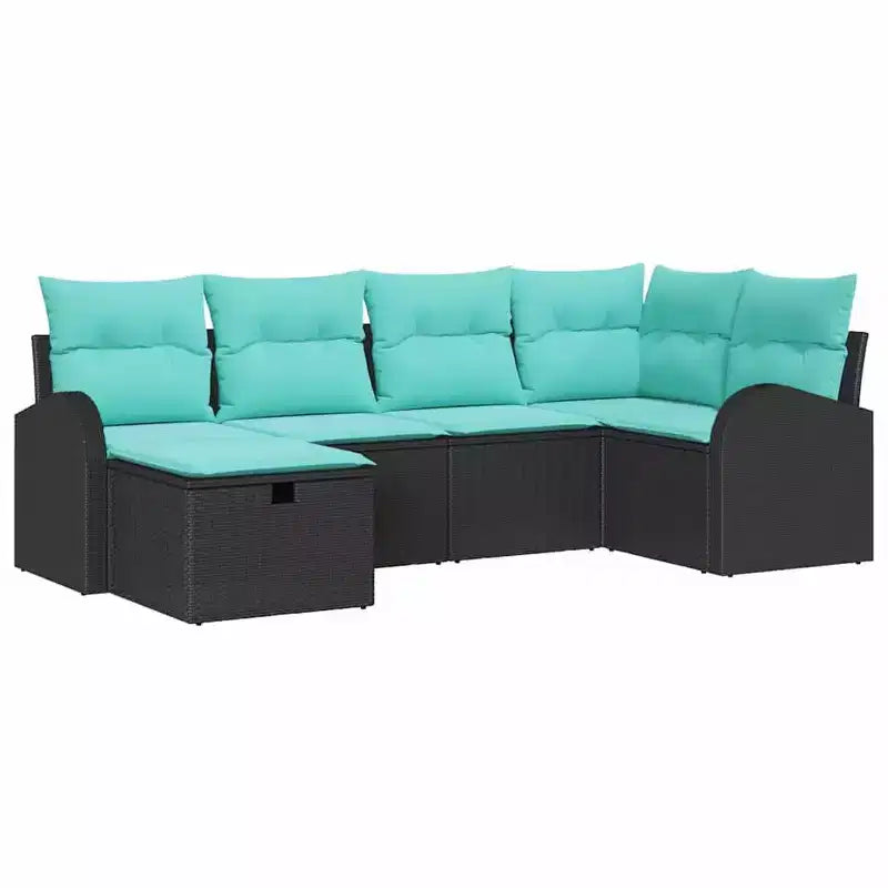 vidaXL Garden Sofa Set with Cushion 6 pcs Black Poly rattan - Black without table Blue
