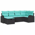 vidaXL Garden Sofa Set with Cushion 6 pcs Black Poly rattan - Black without table Blue