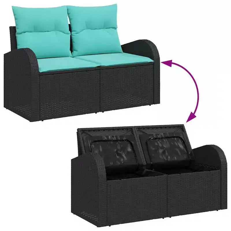 vidaXL Salon de jardin avec coussins 6 pcs Résine tressée Noir - Noir sans table Bleu