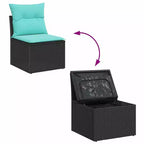 vidaXL Salon de jardin avec coussins 6 pcs Résine tressée Noir - Noir sans table Bleu