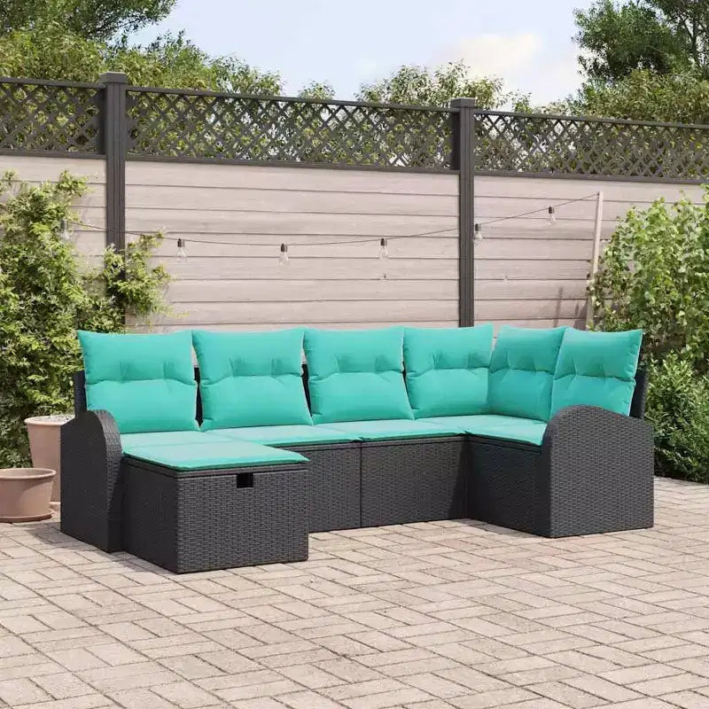 vidaXL Salon de jardin avec coussins 6 pcs Résine tressée Noir - Noir sans table Bleu
