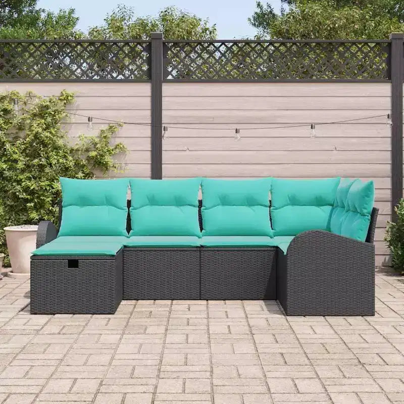 vidaXL Salon de jardin avec coussins 6 pcs Résine tressée Noir - Noir sans table Bleu