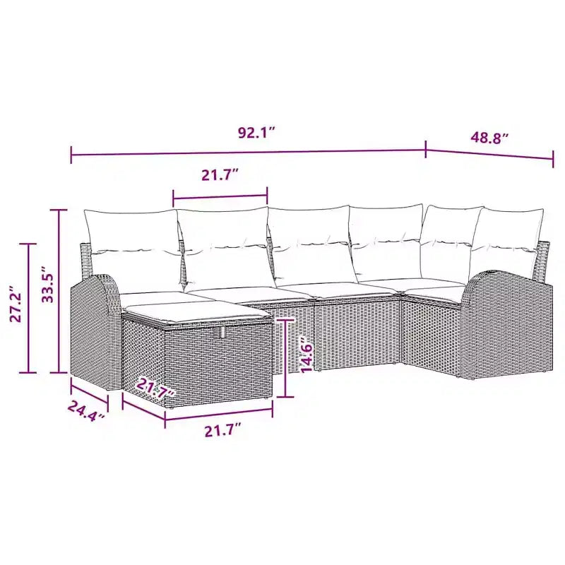 vidaXL Salon de jardin avec coussins 6 pcs Résine tressée Noir - Noir sans table Bleu