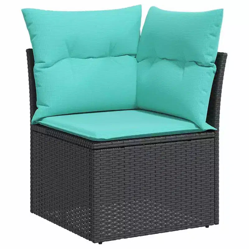 vidaXL Salon de jardin avec coussins 6 pcs Résine tressée Noir - Noir sans table Bleu