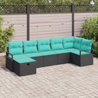 vidaXL Salon de jardin avec coussins 7 pcs Résine tressée Noir - Noir sans table Bleu