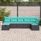 vidaXL Salon de jardin avec coussins 7 pcs Résine tressée Noir - Noir sans table Bleu