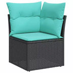 vidaXL Salon de jardin avec coussins 7 pcs Résine tressée Noir - Noir sans table Bleu