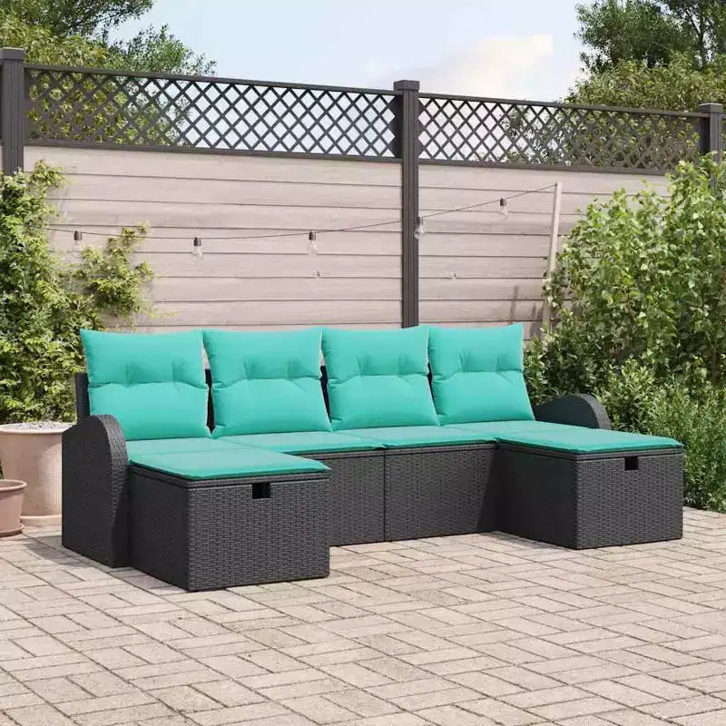 vidaXL Salon de jardin avec coussins 6 pcs résine tressée Noir - Noir Bleu