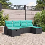 vidaXL Salon de jardin avec coussins 6 pcs résine tressée Noir - Noir Bleu