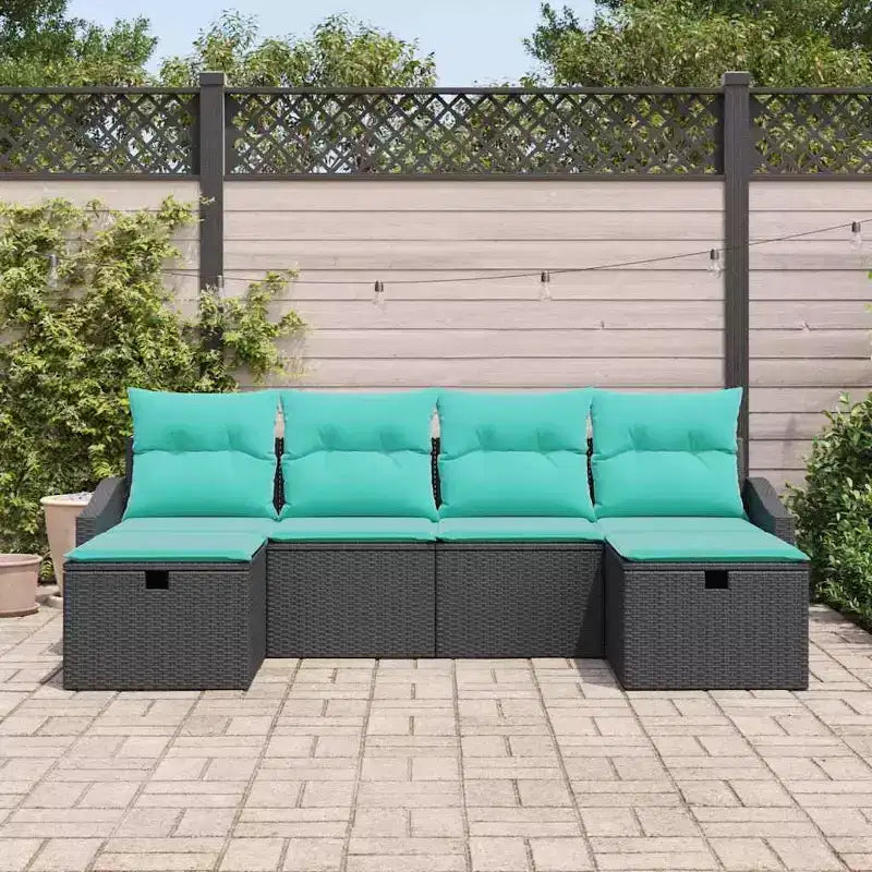 vidaXL Salon de jardin avec coussins 6 pcs résine tressée Noir - Noir Bleu