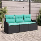 vidaXL Salon de jardin avec coussins 3 pcs Résine tressée noire