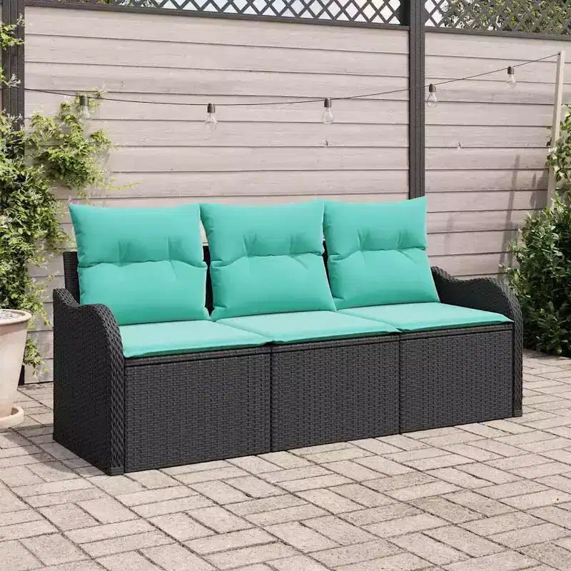 vidaXL Salon de jardin avec coussins 3 pcs Résine tressée noire