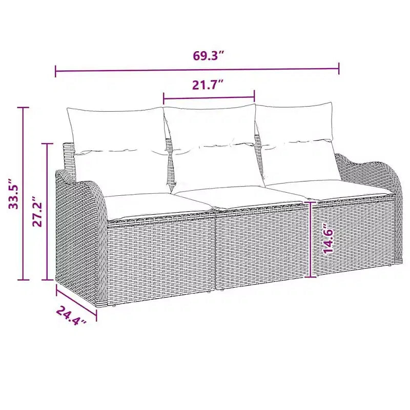 vidaXL Salon de jardin avec coussins 3 pcs Résine tressée noire