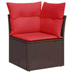 vidaXL Ensemble de canapés de jardin 5 pcs avec coussins résine tressée marron - Marron et rouge sans table