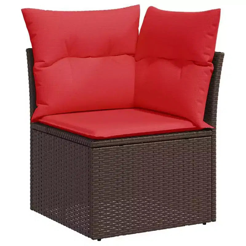 vidaXL Ensemble de canapés de jardin 5 pcs avec coussins résine tressée marron - Marron et rouge sans table