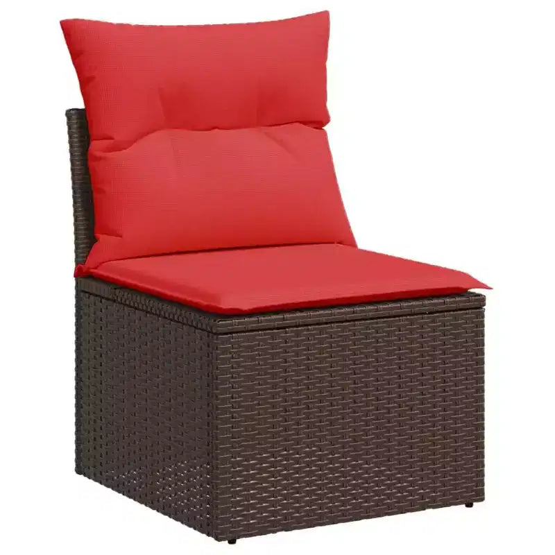 vidaXL Ensemble de canapés de jardin 5 pcs avec coussins résine tressée marron - Marron et rouge sans table