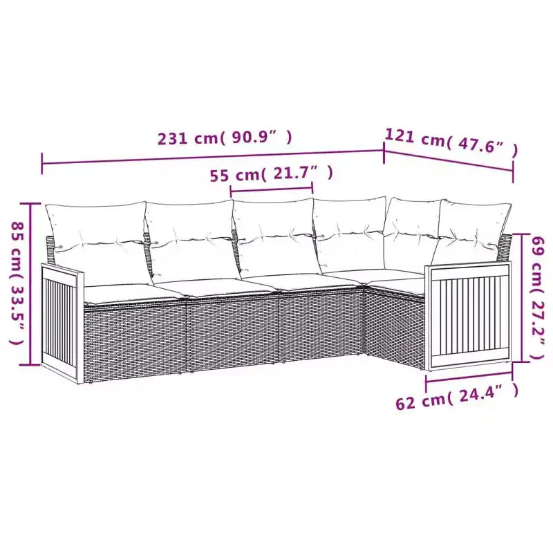 vidaXL Salon de jardin en rotin PE noir 5 pcs modulable
