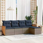 vidaXL Salon de jardin noir avec coussins bleus