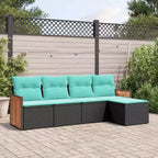 vidaXL Salon de jardin noir avec coussins bleus