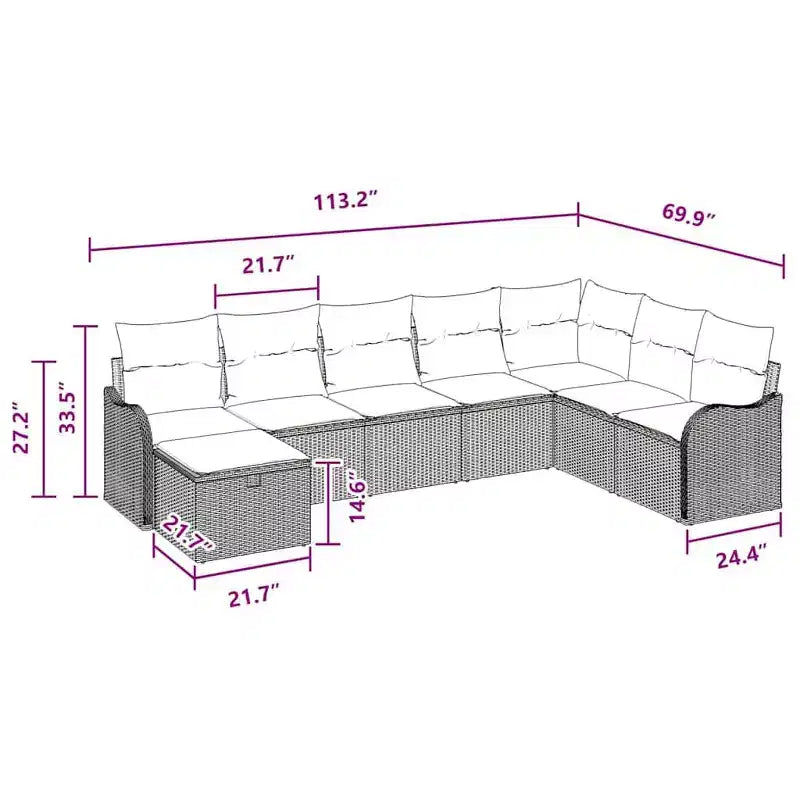 vidaXL Salon de jardin 8 pcs marron et rouge 287,5 x 177,5 x 85 cm