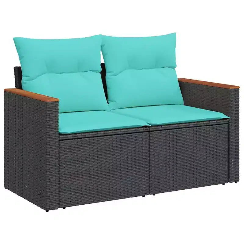 vidaXL Salon de jardin noir, en rotin PE bleu, acier thermolaqué Grand