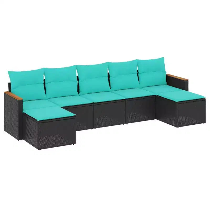vidaXL Patio Sofa Set Black, Blue PE rattan, powder-coated steel Large