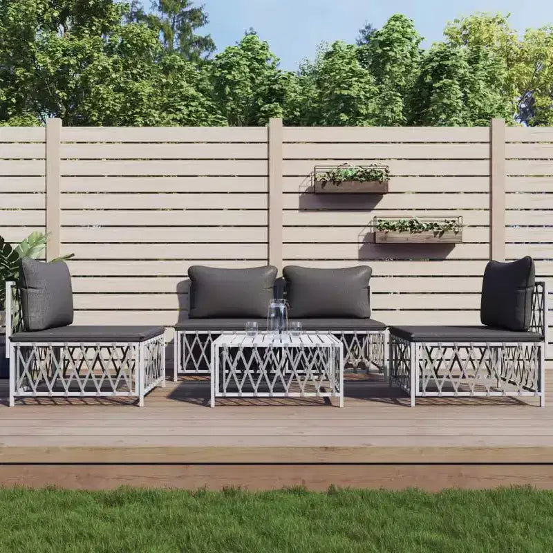 vidaXL Ensemble de Mobilier de Patio 5 Pièces Canapé de Jardin Extérieur avec Coussins Acier