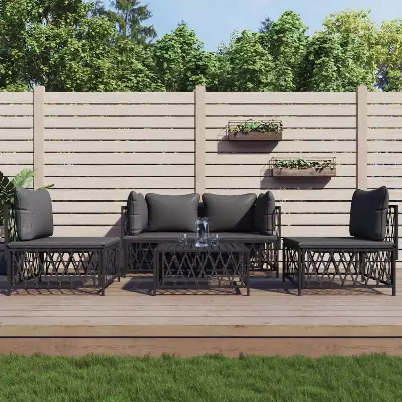 vidaXL Ensemble de Mobilier de Patio 5 Pièces Canapé de Jardin Extérieur avec Coussins Acier