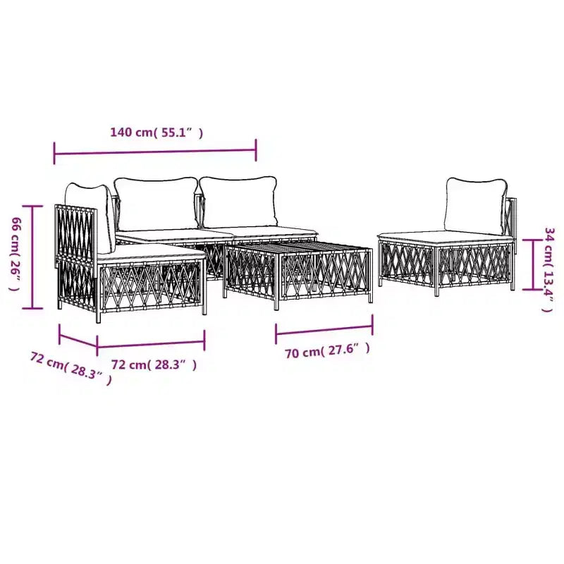 vidaXL Ensemble de Mobilier de Patio 5 Pièces Canapé de Jardin Extérieur avec Coussins Acier