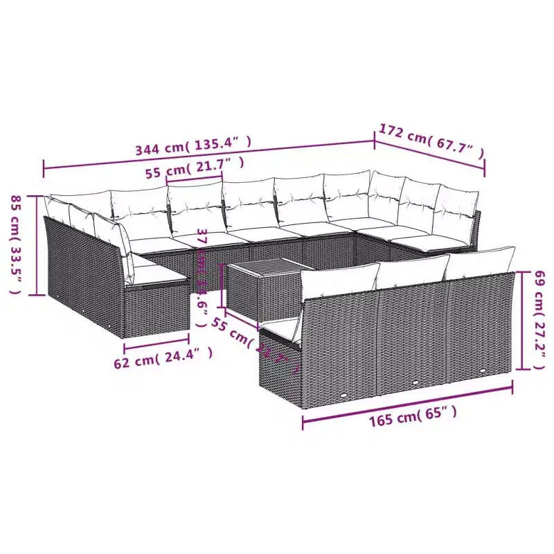 vidaXL Salon de jardin avec coussins Mobilier d'extérieur 14 pièces Résine tressée